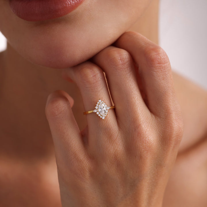 1.0ct-2.0ct Marquise Cut Lab Grown Diamond Cluster Halo Engagement Ring