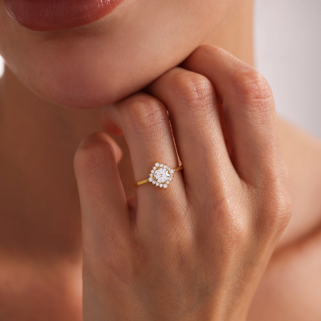 1.0ct-2.0ct Round Cut Lab Grown Diamond Halo Engagement Ring