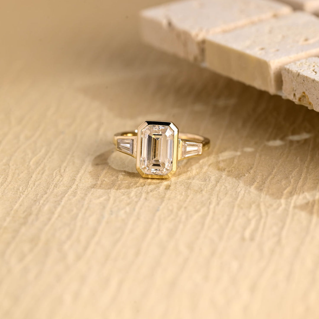 2.0ct-3.0ct Emerald Cut Lab Grown Diamond Three Stone Engagement Ring