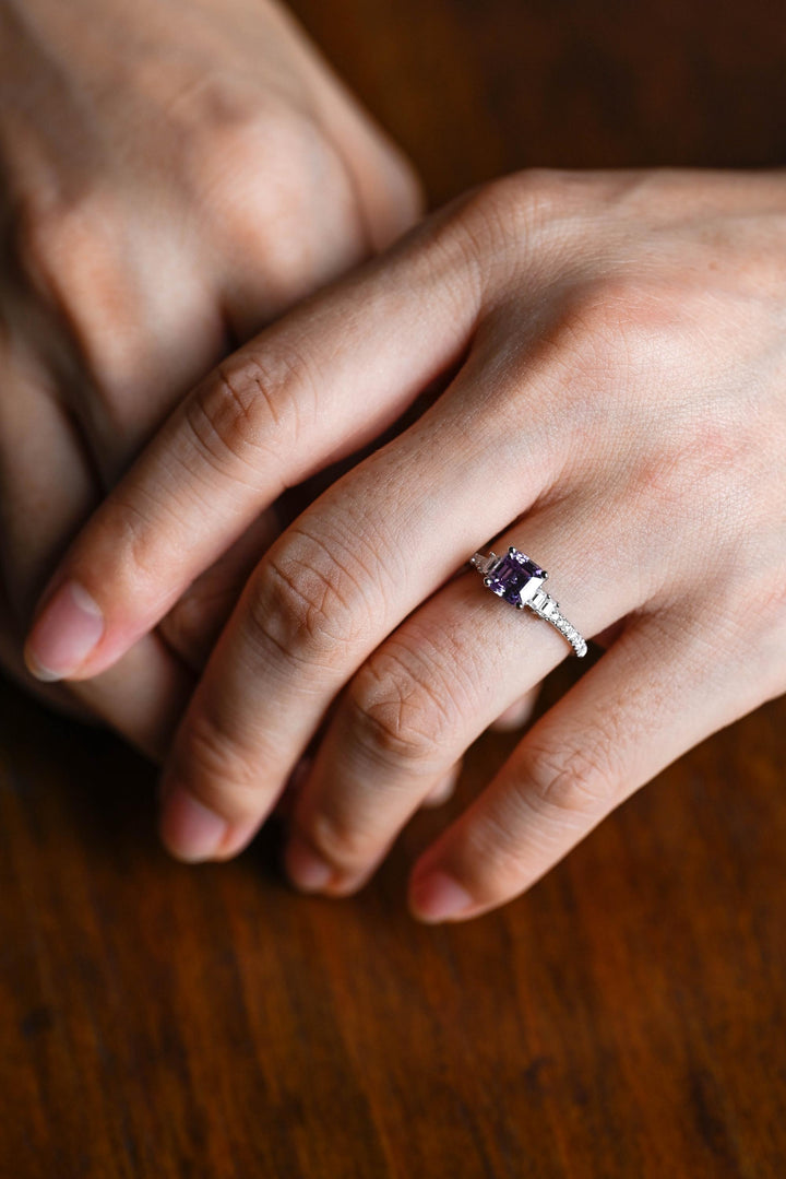 1.0ct-2.0ct Sapphire Asscher Cut Lab Grown Diamond Cluster Engagement Ring