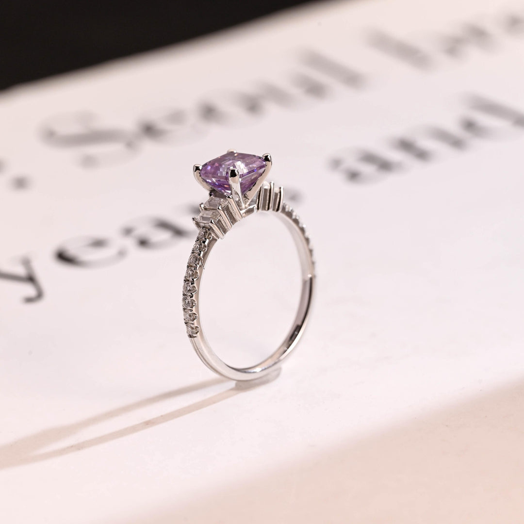 1.0ct-2.0ct Sapphire Asscher Cut Lab Grown Diamond Cluster Engagement Ring