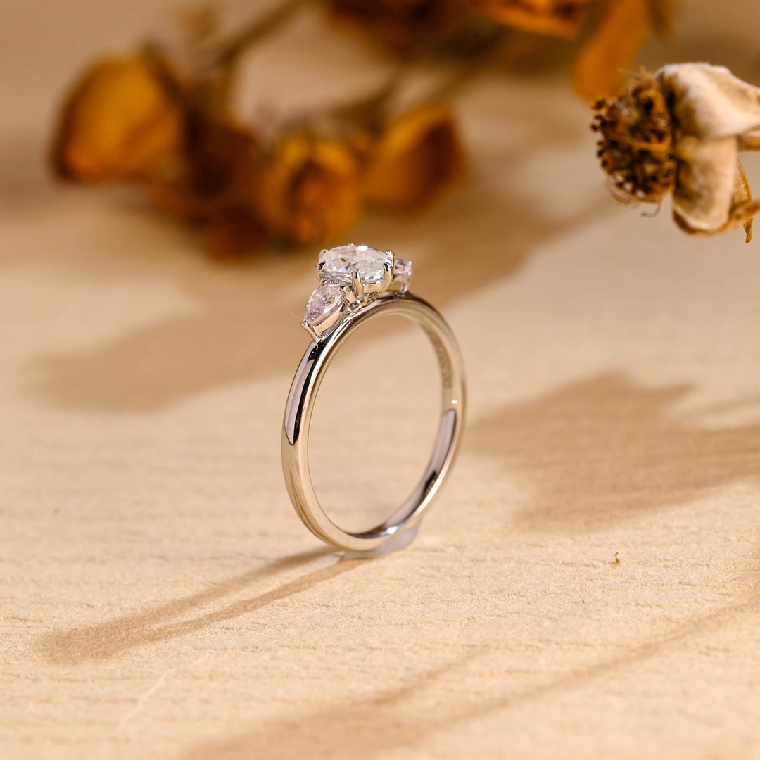 1.0ct-2.0ct Oval Cut Lab Grown Diamond Three Stone Engagement Ring