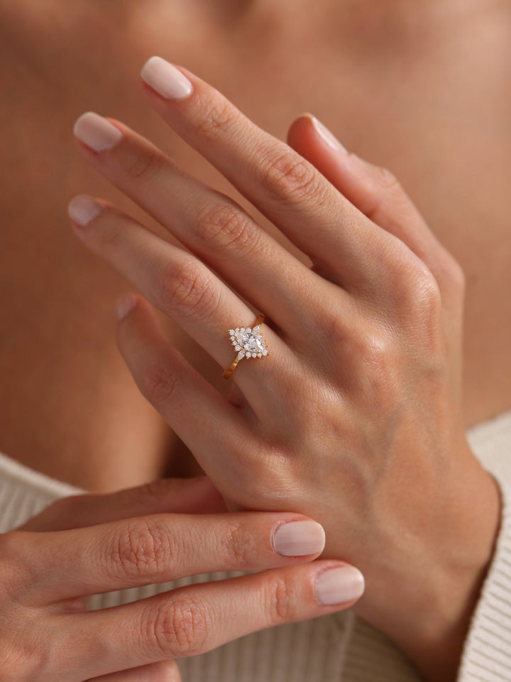 1.0ct-2.0ct Marquise Cut Lab Grown Diamond Cluster Halo Engagement Ring