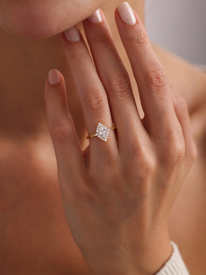 1.0ct-2.0ct Marquise Cut Lab Grown Diamond Cluster Halo Engagement Ring