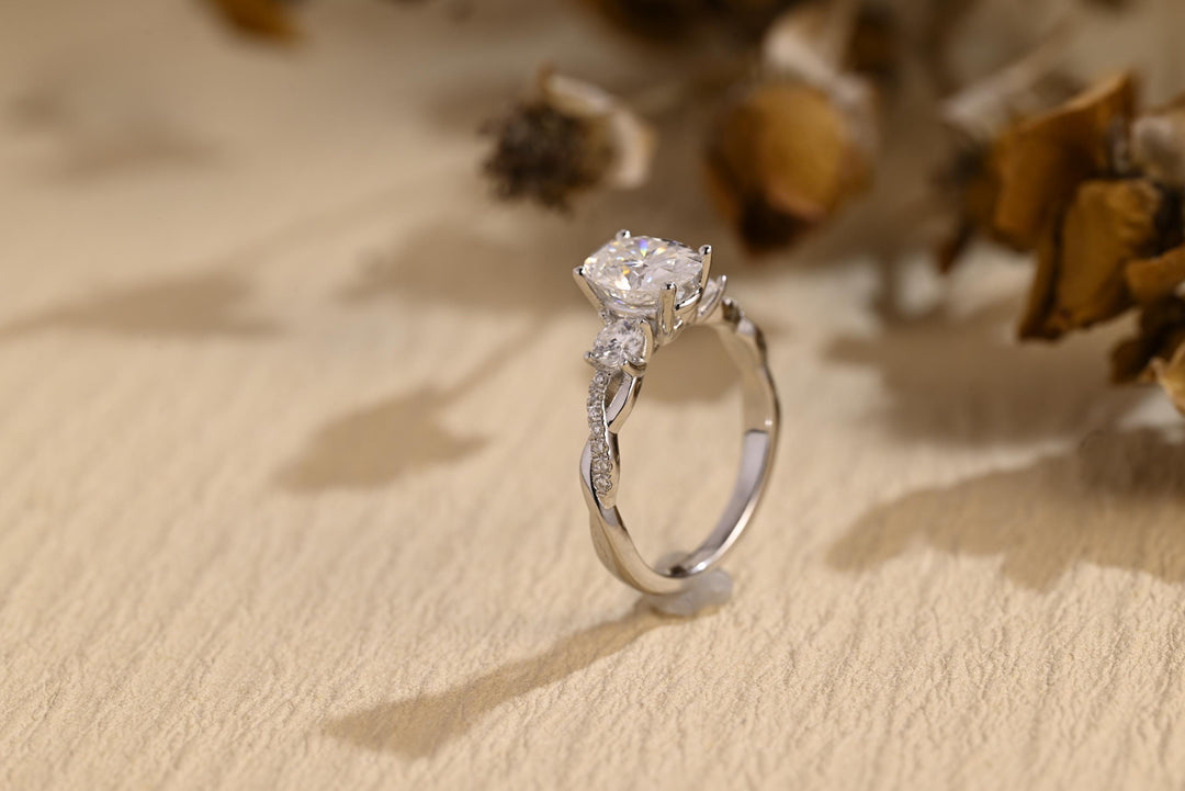 1.0ct-2.0ct Oval Cut Lab Grown Diamond Three Stone Engagement Ring