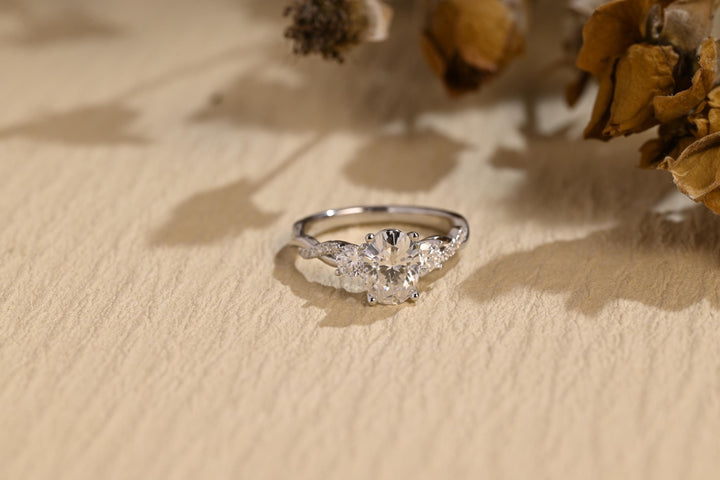 1.0ct-2.0ct Oval Cut Lab Grown Diamond Three Stone Engagement Ring