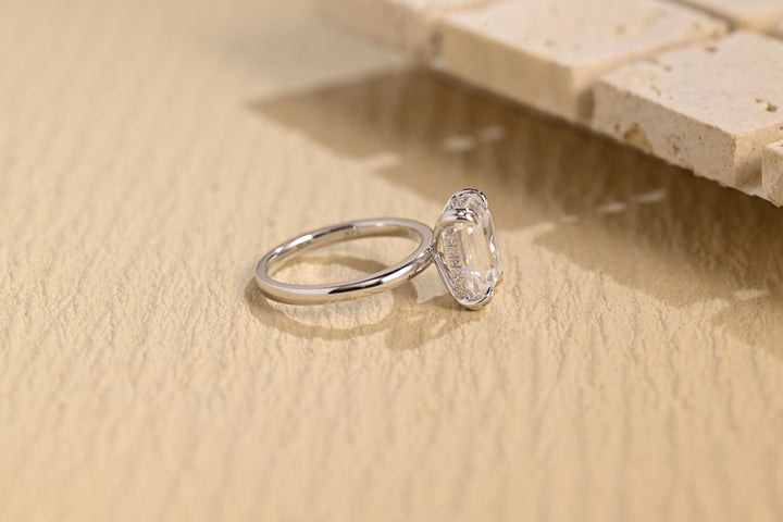2.0ct-3.0ct Emerald Cut Lab Grown Diamond Hidden Halo Engagement Ring