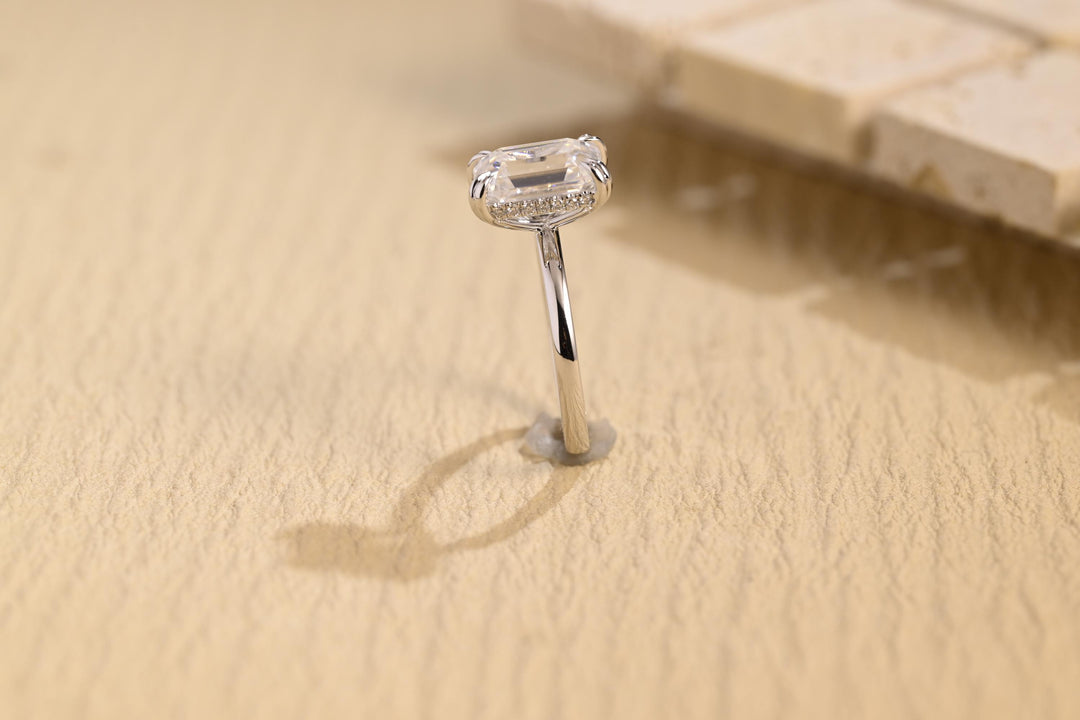 2.0ct-3.0ct Emerald Cut Lab Grown Diamond Hidden Halo Engagement Ring
