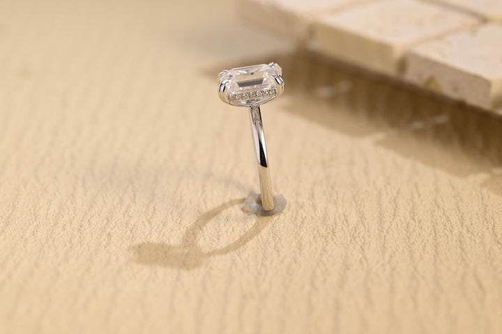 2.0ct-3.0ct Emerald Cut Lab Grown Diamond Hidden Halo Engagement Ring