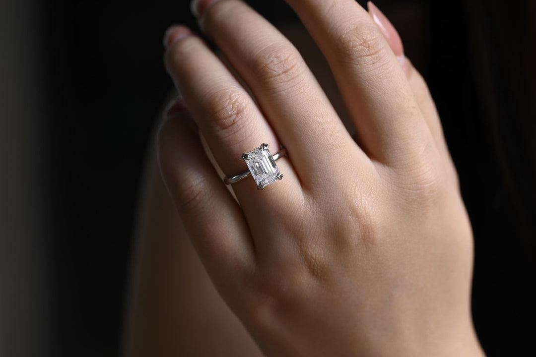 2.0ct-3.0ct Emerald Cut Lab Grown Diamond Hidden Halo Engagement Ring