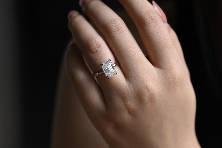 2.0ct-3.0ct Emerald Cut Lab Grown Diamond Hidden Halo Engagement Ring