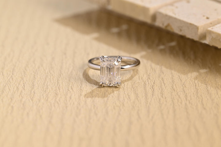2.0ct-3.0ct Emerald Cut Lab Grown Diamond Hidden Halo Engagement Ring