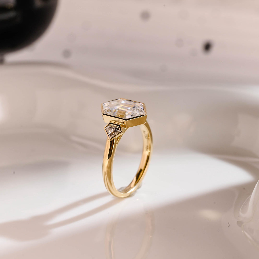 2.50CT Bezel Set Hexagon Lab Grown Three-stone Engagement Ring