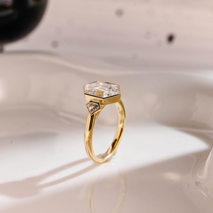 2.50CT Bezel Set Hexagon Lab Grown Three-stone Engagement Ring