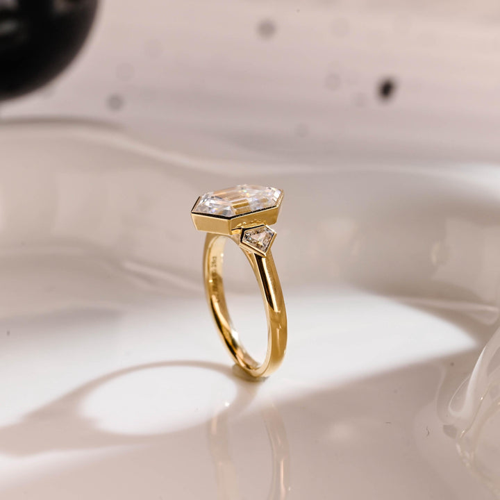 2.50CT Bezel Set Hexagon Lab Grown Three-stone Engagement Ring