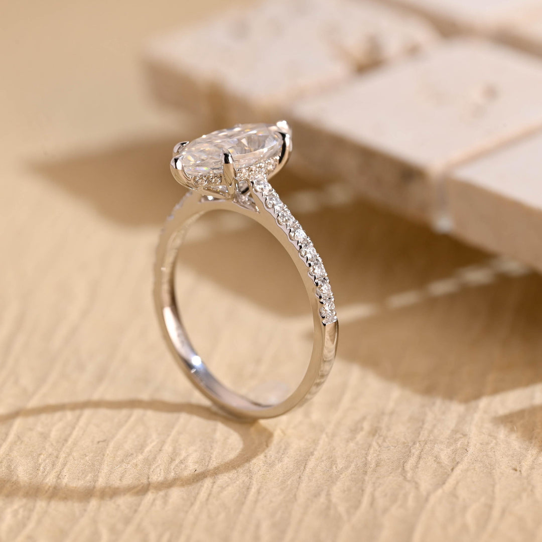 1.50ct-2.50ct Marquise Cut Lab Grown Diamond Hidden Halo Engagement Ring