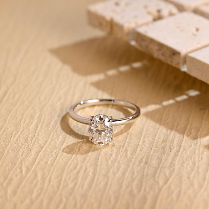 1.50ct-2.50ct Oval Cut Lab Grown Diamond Hidden Halo Engagement Ring