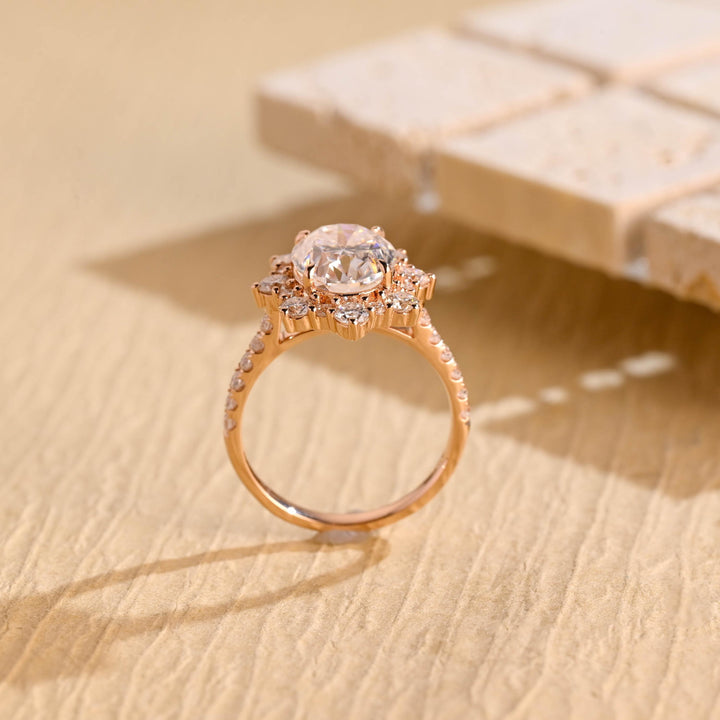 1.0ct-2.0ct Oval Cut Lab Grown Diamond Floral Halo Engagement Ring