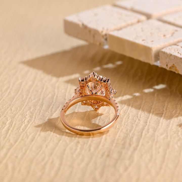 1.0ct-2.0ct Oval Cut Lab Grown Diamond Floral Halo Engagement Ring