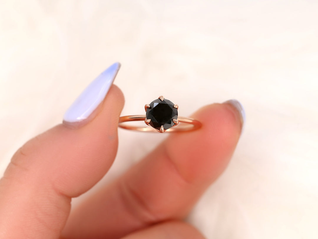2.0CT Black Round Cut Lab Grown Six Prongs Diamond Solitaire Engagement Ring