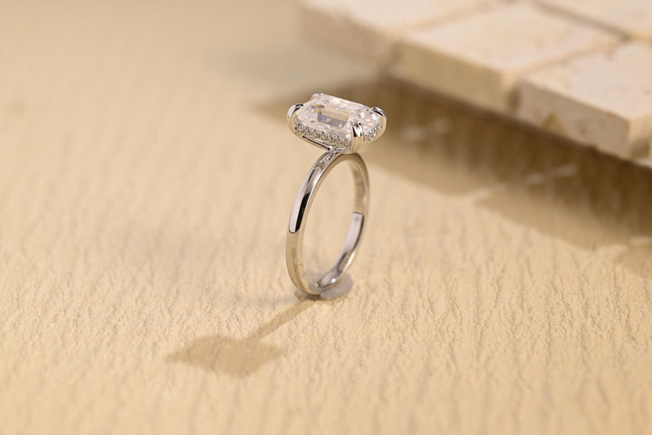 2.0ct-4.0ct Emerald Cut Lab Grown Diamond Hidden Halo Engagement Ring