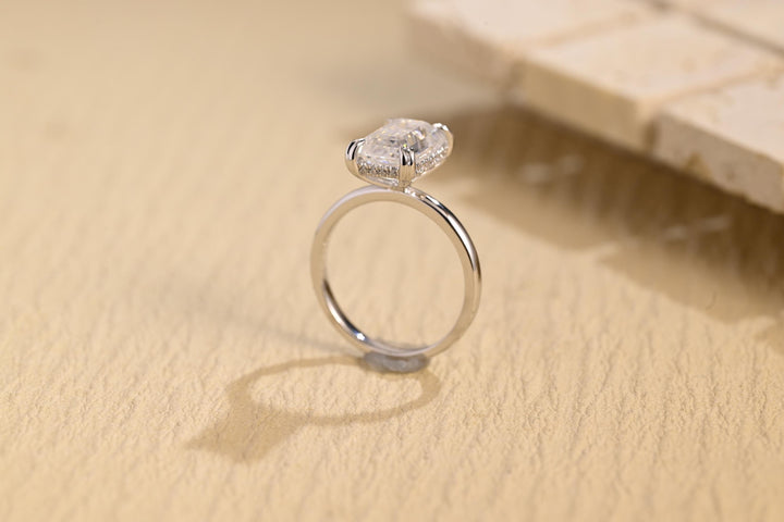 2.0ct-4.0ct Emerald Cut Lab Grown Diamond Hidden Halo Engagement Ring