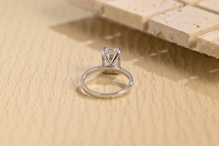 2.0ct-4.0ct Emerald Cut Lab Grown Diamond Hidden Halo Engagement Ring