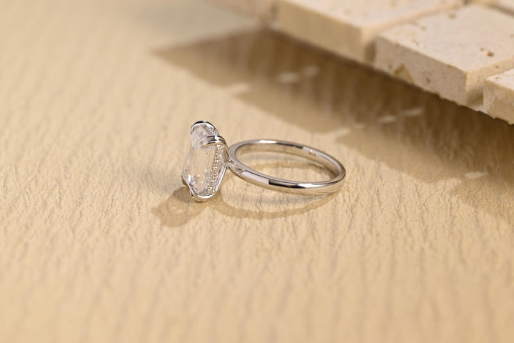 2.0ct-4.0ct Emerald Cut Lab Grown Diamond Hidden Halo Engagement Ring