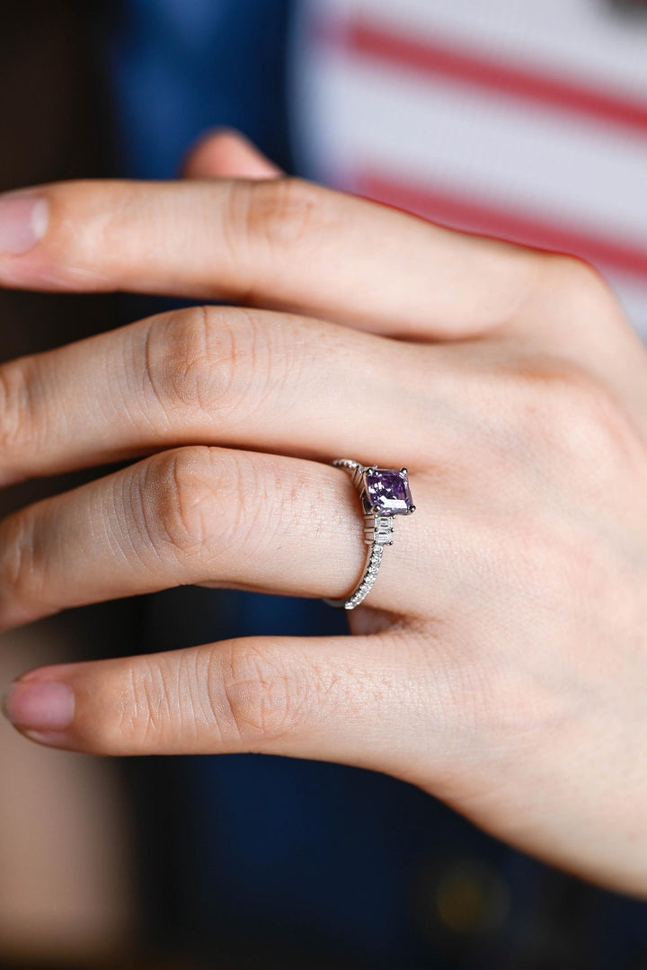 1.0ct-2.0ct Sapphire Asscher Cut Lab Grown Diamond Cluster Engagement Ring