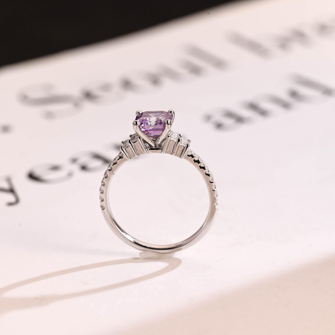 1.0ct-2.0ct Sapphire Asscher Cut Lab Grown Diamond Cluster Engagement Ring