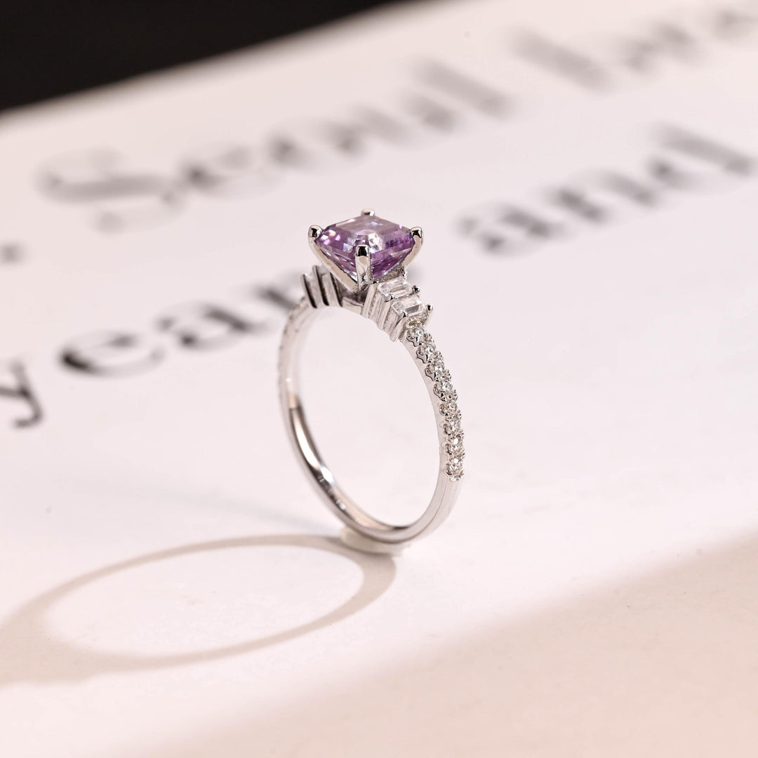 1.0ct-2.0ct Sapphire Asscher Cut Lab Grown Diamond Cluster Engagement Ring