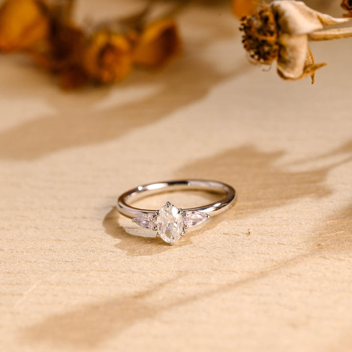 1.0ct-2.0ct Oval Cut Lab Grown Diamond Three Stone Engagement Ring