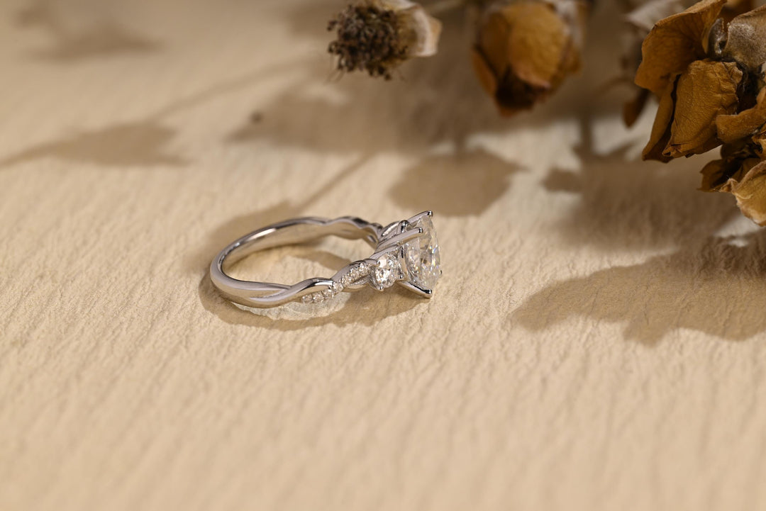 1.0ct-2.0ct Oval Cut Lab Grown Diamond Three Stone Engagement Ring