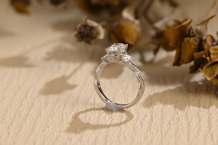 1.0ct-2.0ct Oval Cut Lab Grown Diamond Three Stone Engagement Ring