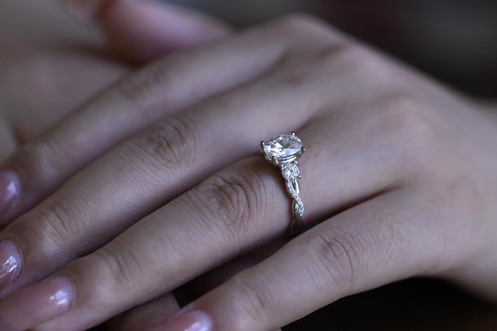 1.0ct-2.0ct Oval Cut Lab Grown Diamond Three Stone Engagement Ring