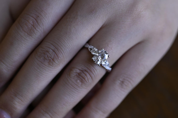 1.0ct-2.0ct Oval Cut Lab Grown Diamond Three Stone Engagement Ring