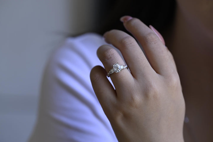1.0ct-2.0ct Oval Cut Lab Grown Diamond Three Stone Engagement Ring