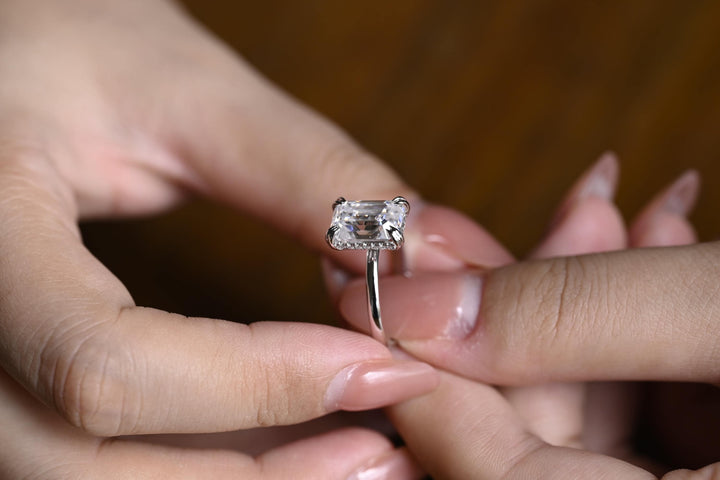 2.0ct-3.0ct Emerald Cut Lab Grown Diamond Hidden Halo Engagement Ring