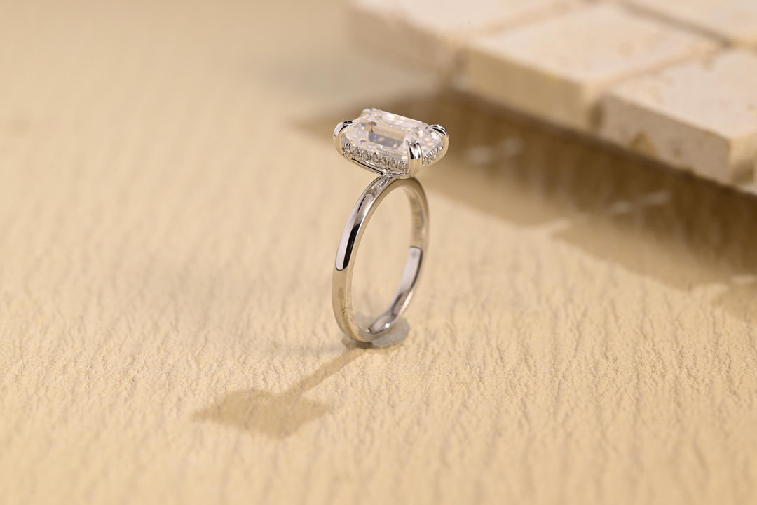 2.0ct-3.0ct Emerald Cut Lab Grown Diamond Hidden Halo Engagement Ring