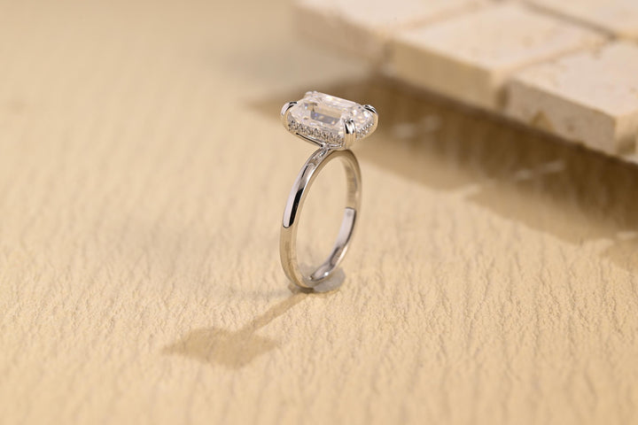 2.0ct-3.0ct Emerald Cut Lab Grown Diamond Hidden Halo Engagement Ring