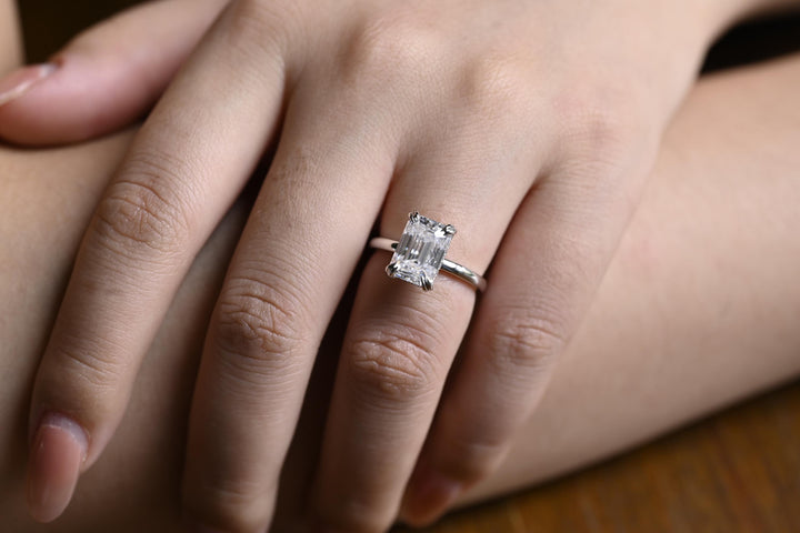 2.0ct-3.0ct Emerald Cut Lab Grown Diamond Hidden Halo Engagement Ring