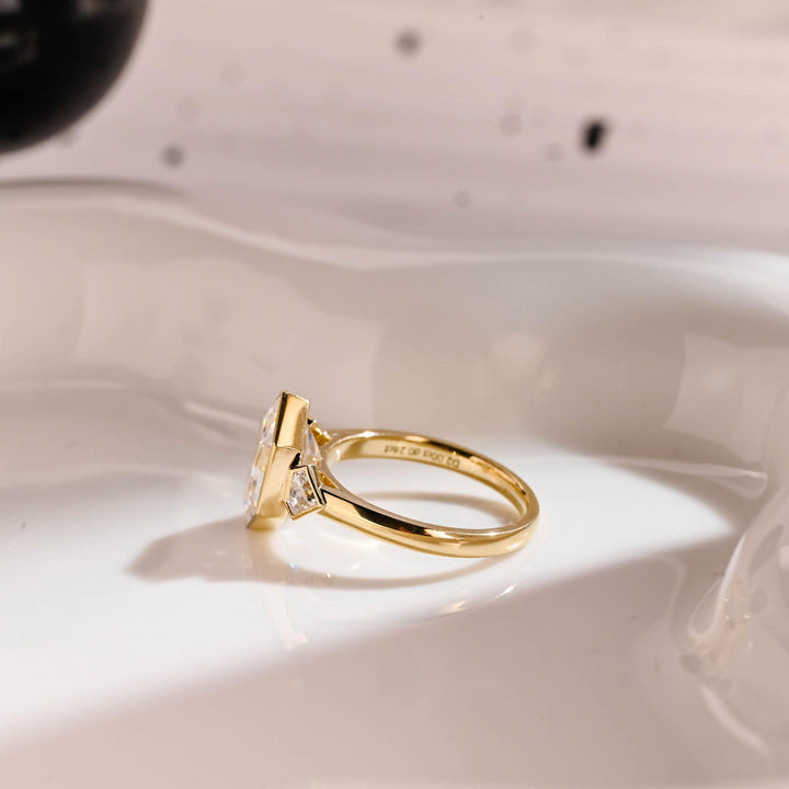 2.50CT Bezel Set Hexagon Lab Grown Three-stone Engagement Ring