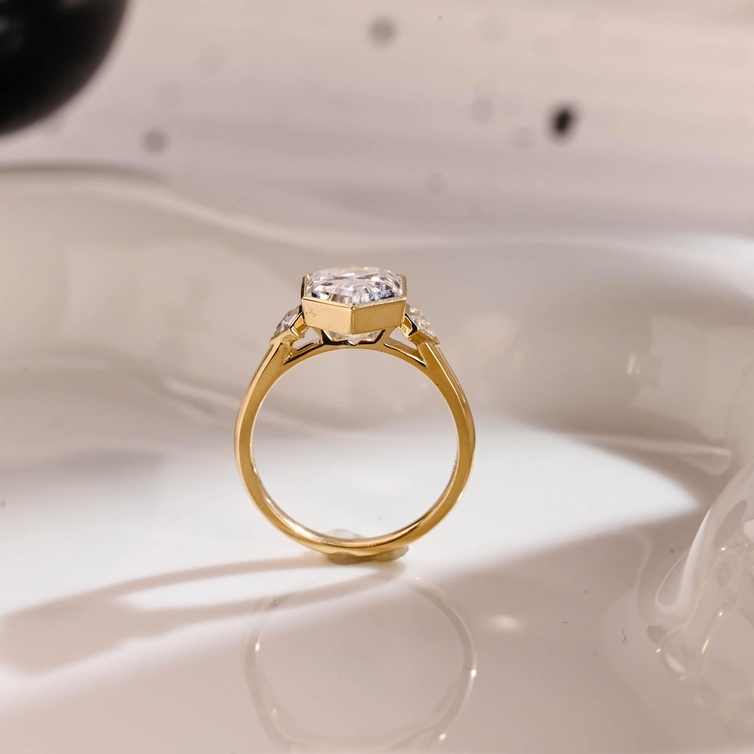 2.50CT Bezel Set Hexagon Lab Grown Three-stone Engagement Ring