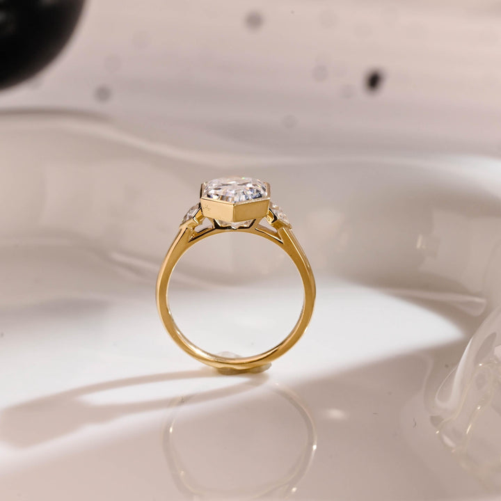 2.50CT Bezel Set Hexagon Lab Grown Three-stone Engagement Ring