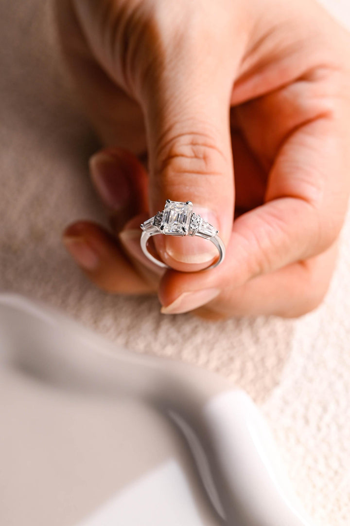 1.0ct-2.0ct Emerald Cut Lab Grown Diamond Cluster Engagement Ring