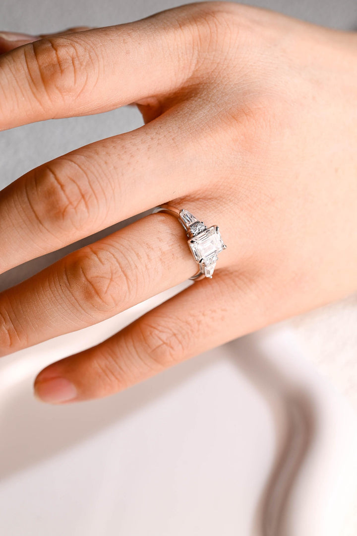 1.0ct-2.0ct Emerald Cut Lab Grown Diamond Cluster Engagement Ring