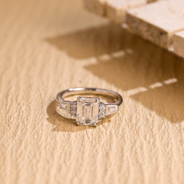 1.0ct-2.0ct Emerald Cut Lab Grown Diamond Cluster Engagement Ring