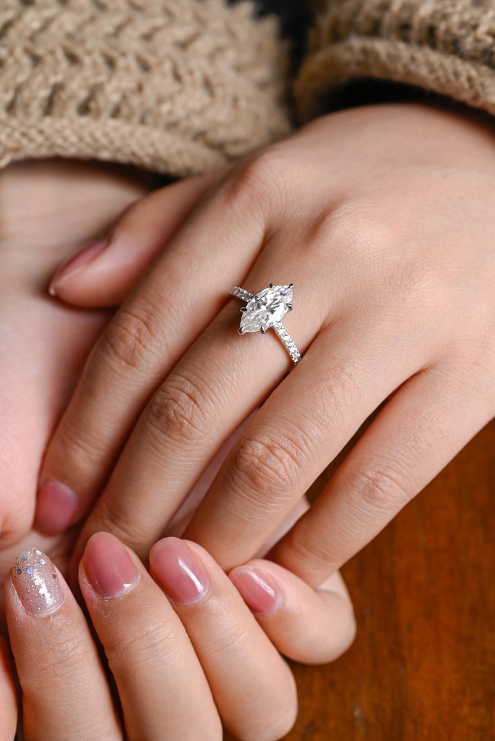 1.50ct-2.50ct Marquise Cut Lab Grown Diamond Hidden Halo Engagement Ring