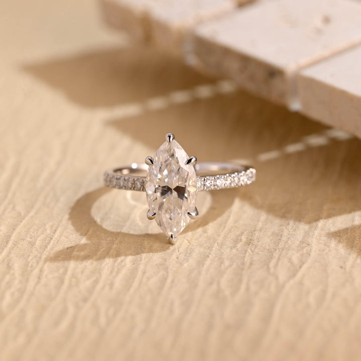 1.50ct-2.50ct Marquise Cut Lab Grown Diamond Hidden Halo Engagement Ring