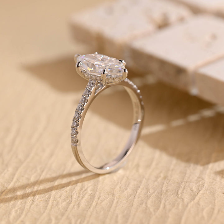 1.50ct-2.50ct Marquise Cut Lab Grown Diamond Hidden Halo Engagement Ring